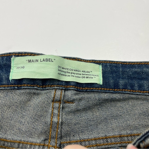 Off-White Distressed Paint Splattered Diagonal Stripe Blue Denim‎ Jeans Mens 30 - Picture 3 of 15